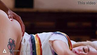 Ebony blonde teen cheats with black guy caught in hardcore