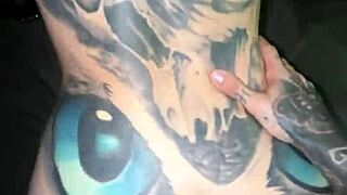 This girl with split tonge deepthroats me sloppy and lets cum on face.