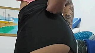 Using a slutty skirt and flashing tiny tits