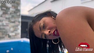 pov: i fill young 18+ girl's pussy with milk by the pool. she begged for hard sex!