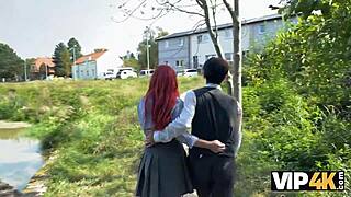 Hey, sexy redhead miss olivia shows red lingerie and gets fucked in public in front of bf 😏