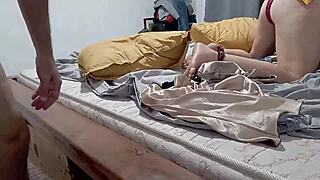 White slut in satin panties gets fucked doggystyle with dirty French talk