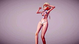 the character in a micro bikini and skirt enjoys apple pie in the mmd r18 scene