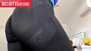 Milf Melody Radford in sheer leggings gets fucked hard, showing fat ass and fake tits