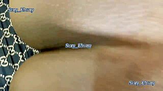 in the casting bed, the ebony petite teen rides her lover's big fat cock to creampie