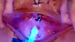 Amateur stretches piss hole, cums from wet pussy training