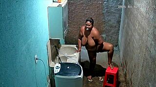 hidden cam catches latina stepmom shaving while stepson spies on her