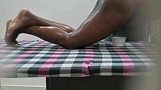 Squeezing sperm milk outside in massage spa