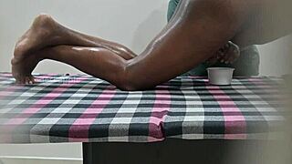 Squeezing sperm milk outside in massage spa