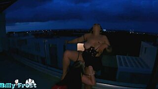 Intense threesome on rooftop with moaning, blowjobs, and ripped clothes