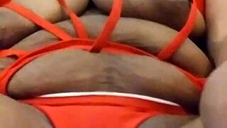 ebony babe plays with toys and cock