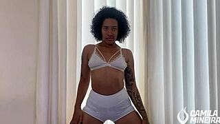 trying on tight shorts with joi and cumming on big cock