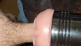 Stroking monster cock in fleshlight until cumshot.