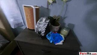 I got caught sniffing my stepmother's panties while she was a brunette milf giving blowjob.