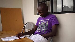 Ebony twink Kalem jerks his big cock