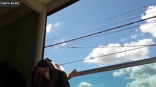 Feeling exposed on balcony with pussy open