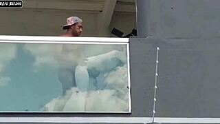 Feeling exposed on balcony with pussy open