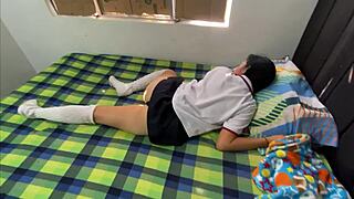 dirty stepfather destroys skinny teen's tight pussy alone in room