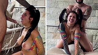 Submissive slut with big tits humiliated with milk and creampie after hard fuck!