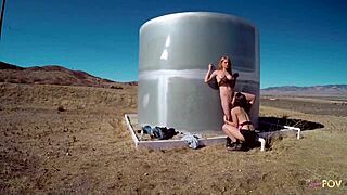 Big titted dykes are having a wonderful lesbian action including scissoring outdoor under the clear blue sky