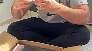 Little sex doll being played with by a big toy in bedroom