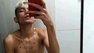 amateur guy jerks off in bathroom after soccer game