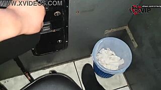 intense humiliation as slut swallows cum from strangers at gloryhole