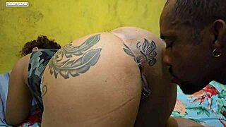 brunette milf moans on big black cock during anal creampie