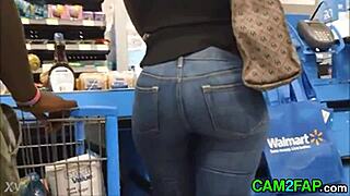 Ass of BBW caught on hidden cam in close-up action.