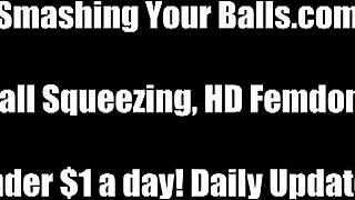 femdom mistress kicking slave's balls in bdsm humiliation