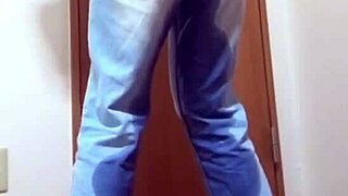 girl pees jeans while bro uses bathroom