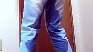 girl pees jeans while bro uses bathroom