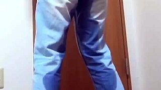 girl pees jeans while bro uses bathroom