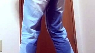 girl pees jeans while bro uses bathroom