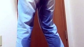 girl pees jeans while bro uses bathroom