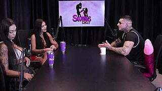 two brunettes strip him after horny talk from recordings, pleasing women, oral sex tips - kylian cria sheer red