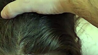 Submissive blowjob cum licking from feet and spanking