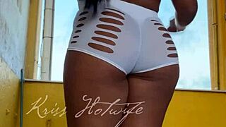 Naughty Wife Flashes Short Shorts at Gym Friend