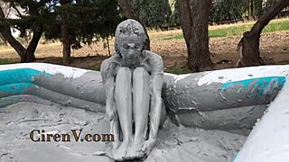 Ciren V Sploshes Clay Messily In Pool With Tattoos