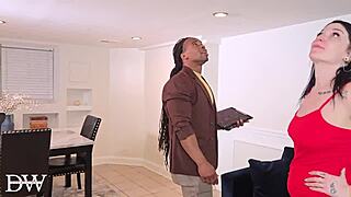 Tattooed slut rides big black cock on sofa for creampie