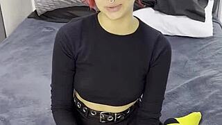 tiny emo goth teen 18+ having interview before casting session