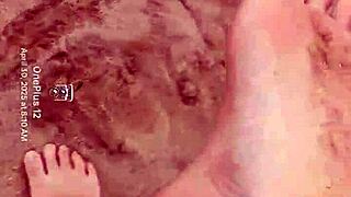 Bare feet playing in sand for sensory purposes, barefeet fetish