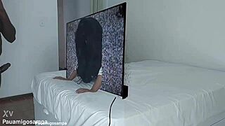 samara in halloween cosplay gets two black monster cocks threesome