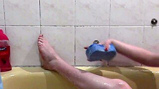 beautiful cute sexy naked girl assol bathes with soapy foam on pussy boobs nipples ass feet wet pussy natural tits