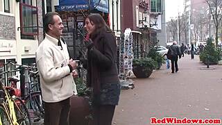 blonde amsterdam whore gives blowjob, fucks cock, and masturbates pussy