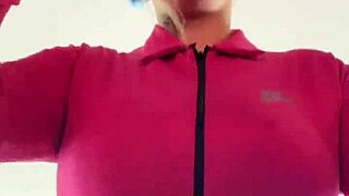 blonde in gym sweats dripping on tits