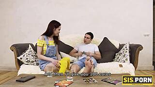 Dirty Babe Seduces Rich Stepbrother, Leading to Bound Fucking and Facial on Shaved Pussy