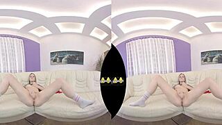 vr piss play and dildo fucking with blonde teen fingering close up