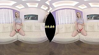 vr piss play and dildo fucking with blonde teen fingering close up