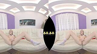 vr piss play and dildo fucking with blonde teen fingering close up